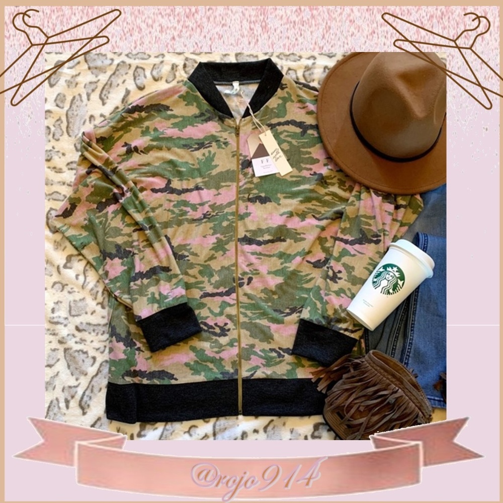 Camo Zip Front Bomber Jacket